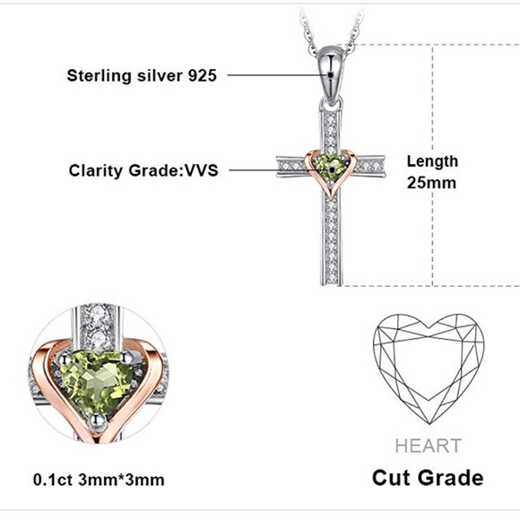 💎 Peridot Heart Cross Pendant - 925 Sterling Silver - Picture 6 of 7
